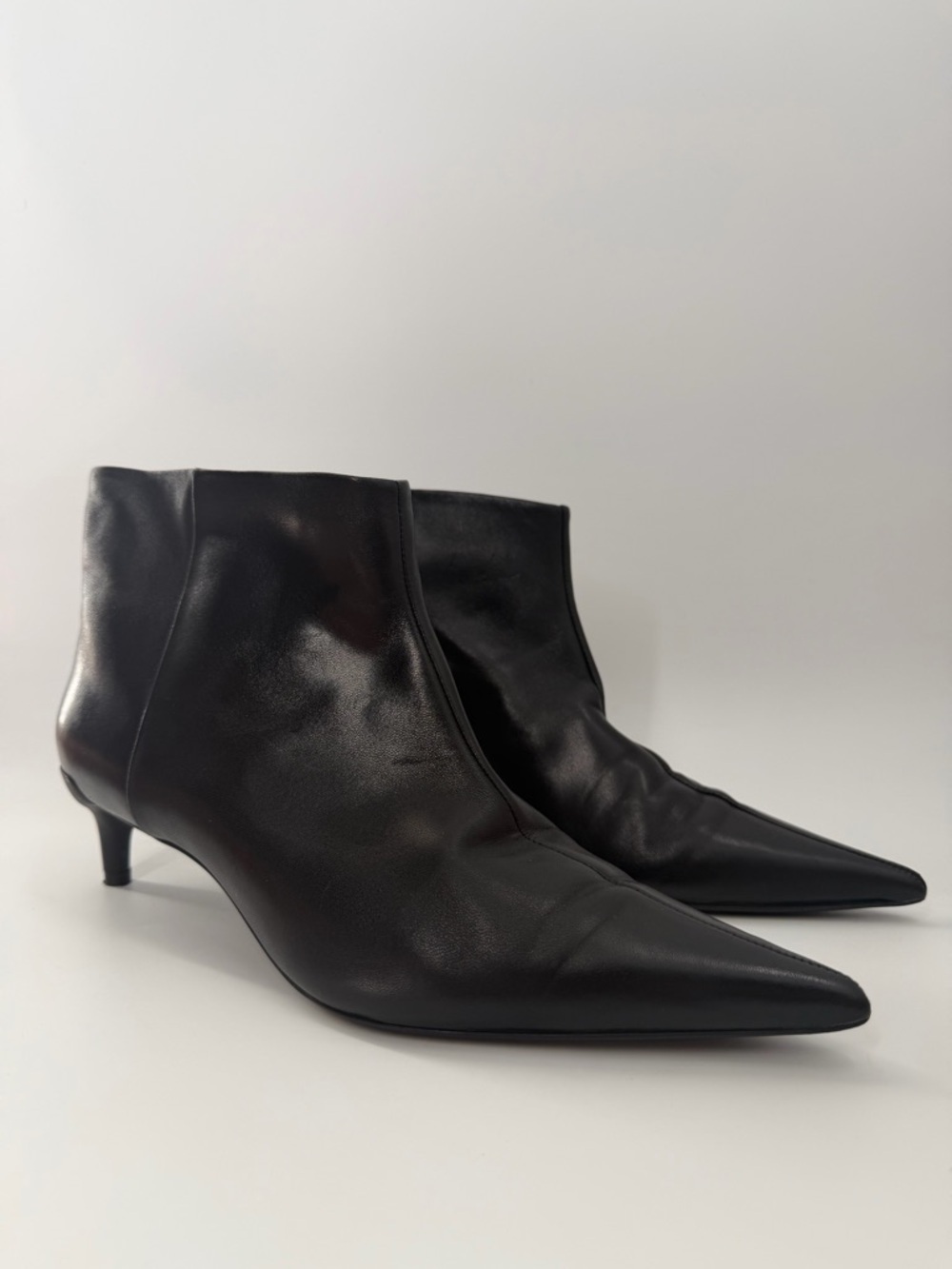 Cos Pointed Toe Leather Kitten Heel Ankle Black Boots
